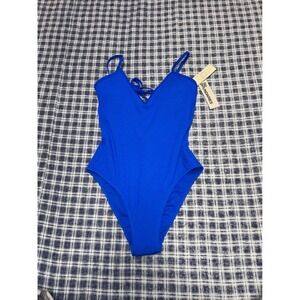 No Boundaries Womens Royal Blue Textured Lace Up 1Piece Swimsuit NWT Size S 4-6